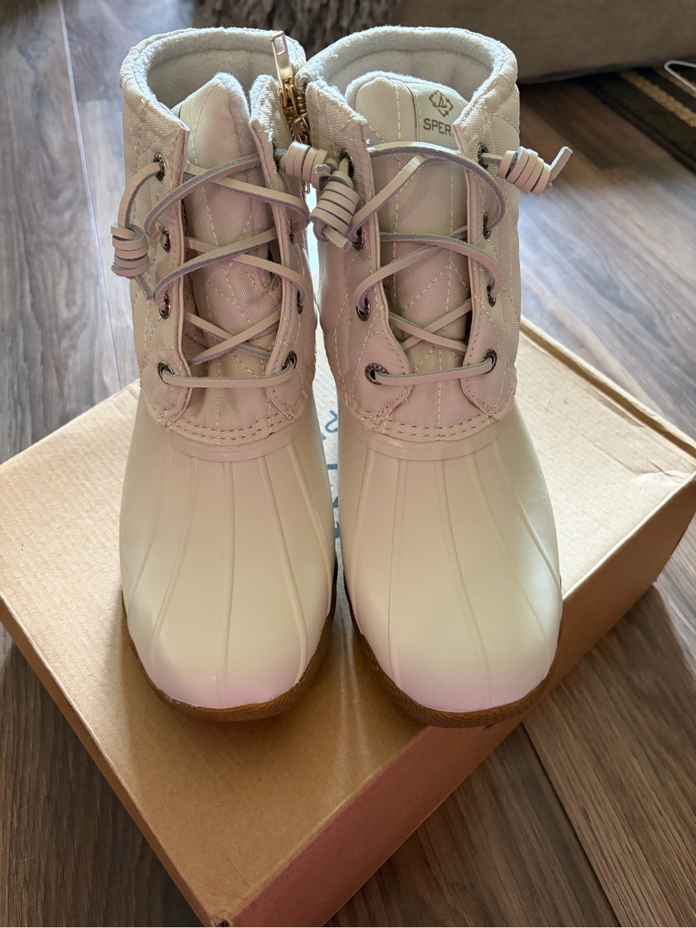Sperry Women's Light Pink and White Duck Boots